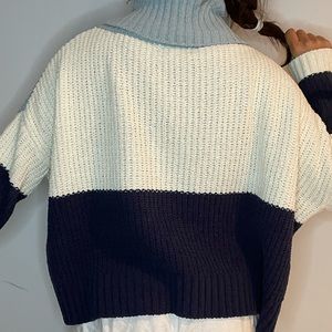 Ragstock vintage super soft wool sweater blue teal and white high turtle neck